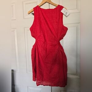 Elegant CORAL ORANGE  Sleeveless LINEN Dress Midi
